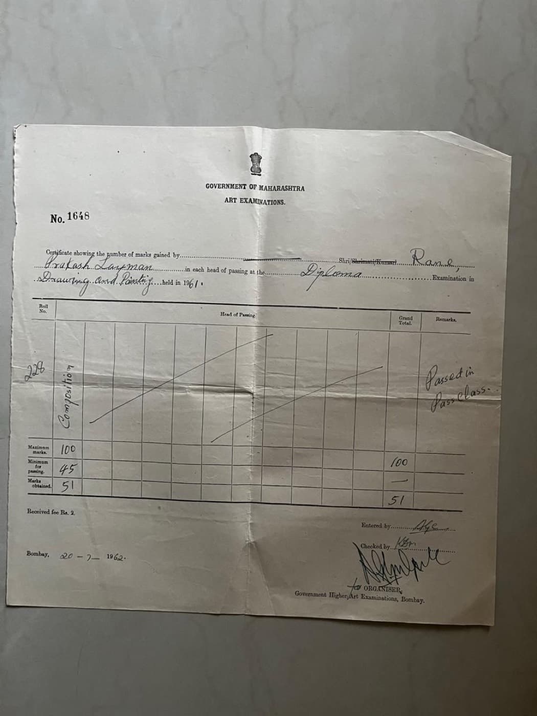 Passing certificate diploma scan from Wikimedia Commons